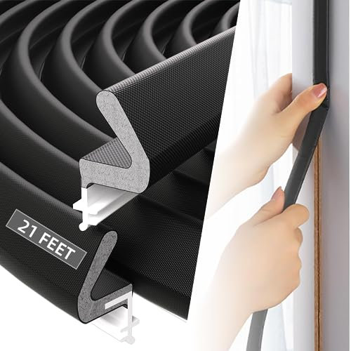 21Ft/6.5M Black Kerf Weather Stripping for Doors,PU Foam Self Adhesive Door Draft Excluder,PVC Soundproof Window Insulation Gasket Rubber Seal Replacement,External Door Frame Sealing Draught