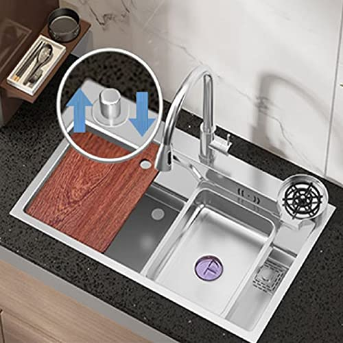 Fregadero Bajo Encimera Negro, Fregadero Cocina 1 Seno y Escurridor, Sistema De Drenaje Inteligente Fregaderos PequeñOs De Inox, Nano Antibacteriano Fregadero Cocina Un Seno, 68 * 45CM