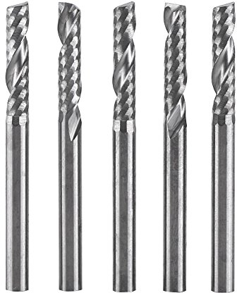 5 Stück Single Flute Schaftfräser, 3,175 mm (1/8 ) Schaft Hartmetall Single Flute Schaftfräser Spiral CNC Router Fräser Set für Holz Aluminium Stahl