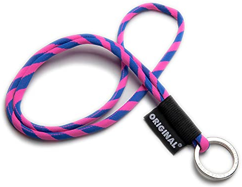 LANYARD Schlüsselanhänger für Kragen oder Armband Tube Long Mehrzweckring mit Metallring zum Aufstecken von Schlüsseln und Gadgets - Lanyard Dicke 8 mm bunt, robust Pink Blue, One size