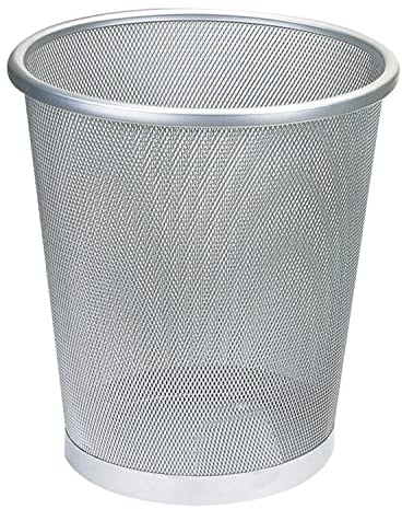 Mesh Waste Bins Iron Trash Bin Paper Basket Kitchen Bedroom Office Rubbish Small Small Silver or Black Medium Circular Lightweight Garbadge Trash Home Dorm Living Room Bathroom Desk (Silver)