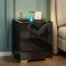 Jehiatek Black Bedside Table with Wireless Charging & USB Station, Smart Adjustable LED Lights, High Gloss Nightstand Organizer for Bedroom Living Room Office Use, 16.1''D x 19.1''W x 21.7''H