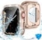 Kamita Wasserdicht Diamant Hülle für Apple Watch Series SE 2023/6/5/4 40mm, Hart PC Bumper Case mit Hartglas Displayschutzfolie, 360° Vollschutz Glitzer Schutzhülle für iWatch6/iWatch5 (Roségold)