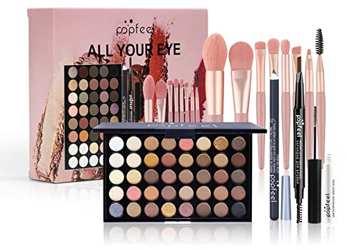 Joyeee Make-up-Set All-in-One-Mädchen-Make-up-Geschenkset für Frauen, komplettes Starter-Kosmetik-Set, inklusive Augenpinsel-Set, Lidschatten-Palette, Augenbrauenstift, Mascara, Eyeliner-Stift