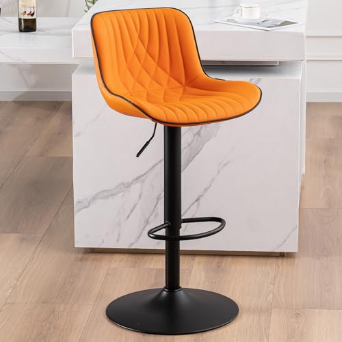 YOUTASTE Barhocker Höhenverstellbar mit PU-Bezug, Drehbare Küchenhocker mit Lehne und Fußstütze, Moderner Bar Stool für Bar, Theke und Küche, Orange