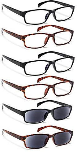 COJWIS Lesebrille 6 Pack herren und Damen Qualität Feder Scharnier Blaulichtfilter Leser Brille(6 Farbe Mischen-6, 4.00)