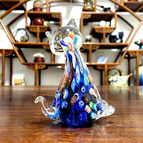 XINGYUANHE Figurine de Chat en Verre soufflé à la Main d'art Sculpture d'animal en Cristal Mignon Ornement Artisanat Cadeau décor de Table à la Maison