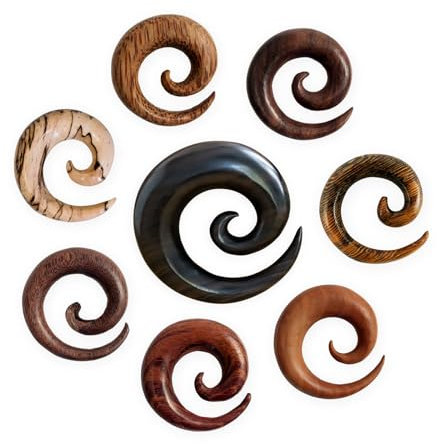 Fly Style Dehnspirale Expander Ohr Piercing aus verschiedene Holzarten, Grösse:10 mm (Paar), Modelle:Modell K