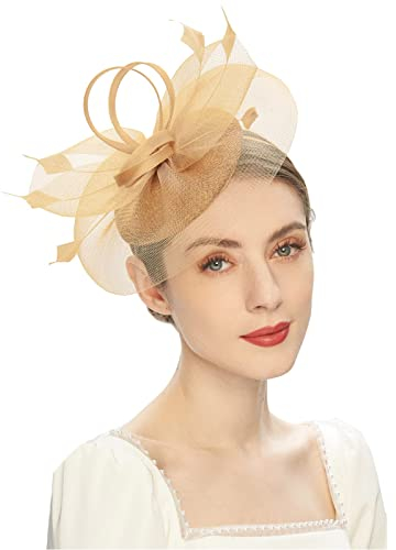 Kielsjajd Anzug Herren Tea Party Fascinator Kentuckys Derbys Hut Fascinator Pillbox Hut Stirnband für Cocktail Haarreif Damen (Gold, One Size)