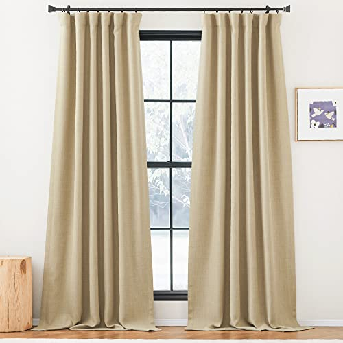 PONY DANCE Leinenoptik Vorhang Verdunkelung Kräuselband 2er Set H 260 x B 140 cm Kräuselband Gardinen Wohnzimmer Verdunklungsgardine Blackout Curtains for Bedroom Thermogardine Kälteschutz Oatmeal