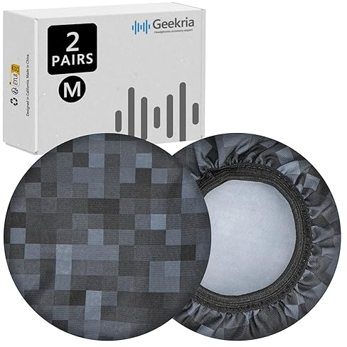 Geekria 2 Pairs Flex Fabric Headphones Ear Covers (Product Safety Certified), Washable & Stretchable Protectors for Over-Ear Headset, Sweat-Resistant (MC Stone/Size M)