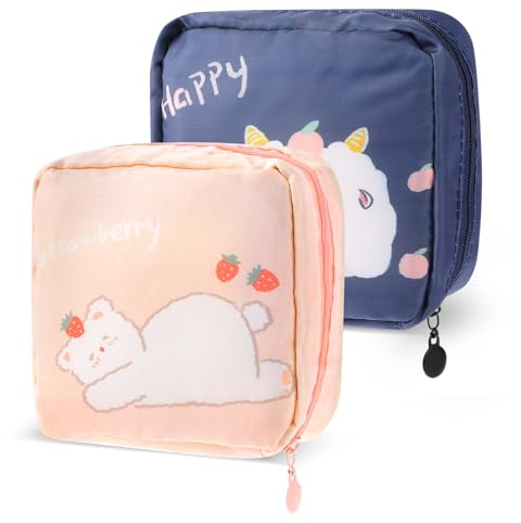 Andibro Cute Sanitary Napkin Storage Bag, 2Pcs Portable Menstruationstasse Pouch Periode Halter Tasche Menstruation erste Periode Tasche Tamponhalter Pad Pouch Periode Kit für Frauen Mädchen (A)