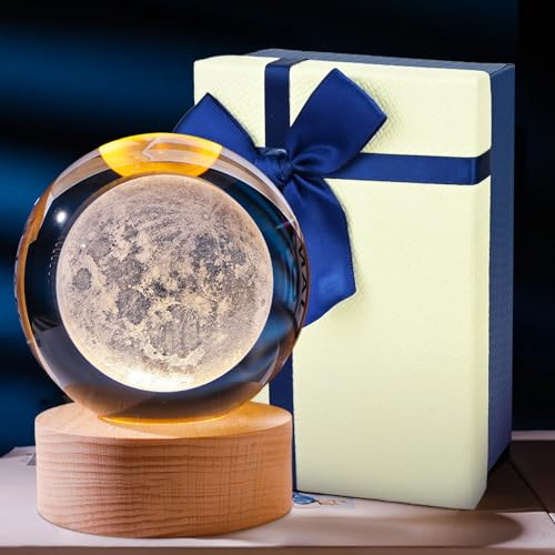 3D Kristallkugel Nachtlicht, Sonnensystem Glaskugel mit USB Powered, Solar System Crystal Ball mit LED Holzsockel für Weihnachten Thanksgiving Valentinstag Geburtstag Home Dekor(Milchstraßengalaxie)
