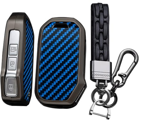 TECART Klapp-Schlüsselanhänger-Schlüsselanhänger, passend für Kia Kia Cerato K3 Gt Seltos S Sportage Sorento Carbon-Muster 3 Tasten Blau