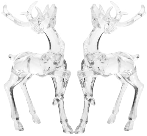 Amosfun 2 Stück Acryl-Weihnachts-Rentier-Ornamente Klare Hirsch-Figur Statuen Weihnachts-Hirsch-Dekoration Tischdekoration Urlaub Tischdekoration