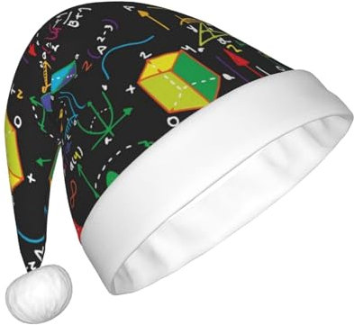 ZaKhs Mathematik Quiz Print Santa Hat Unisex Plüsch Weihnachtsmütze Niedlich Xmas Hut Für Neujahr Festliche Party