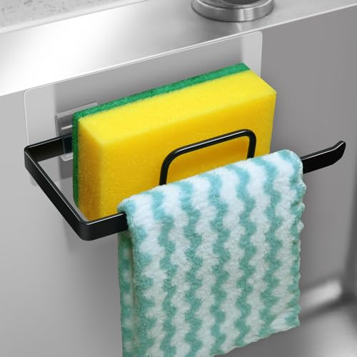 Soporte Estropajo Fregadero, Porta Estropajos Fregadero Autoadhesivo, Organizador Estropajos Cocina, 2 en 1 Soporte Esponja Fregadero para Esponja, Cepillo Y Paño