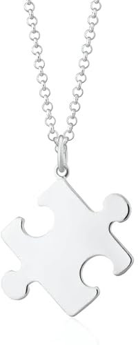 Treasure Bay Mens Womens Silver Necklace | Classic 925 Sterling Silver Jigsaw Puzzle Pendant with 18In Chain Necklace for Women and Men