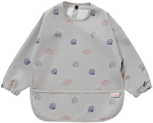Zemiu Bib de Sevrage/Bib Bébé,100% Étanche & Matériau Pu Doux, Lavable En Machine, Veste Protectrice À Manches Longues Pour L'alimentation Des Nourrissons -Adapté Pour Les Bébés De 6 À 30 Mois- Gris