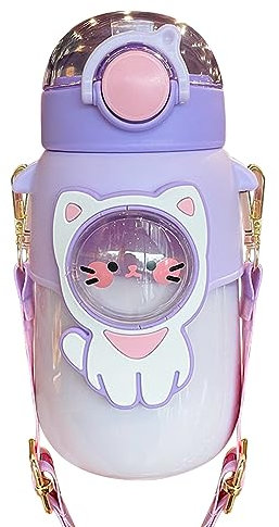 Botella de agua de plástico portátil de gran capacidad con pajilla con correa, botella de agua de gran capacidad para muñecas