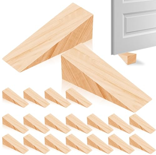 Elesunory 20 Pack Wooden Wedges for Chair Caning Supplies, Non Slip Wood Door Stopper, Triangle Wood Block for Chair Caning Door Stop, Large
