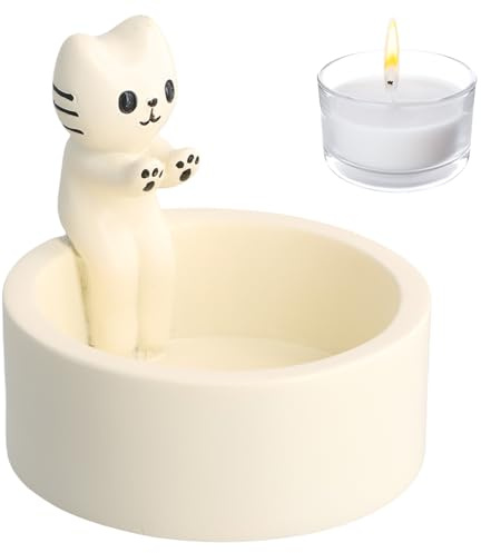 Niedliche Katzen Kerzenhalter, Katzen Kerzenständer Cartoon, Kitten Deko Teelichthalter Wärmenden Katzenpfoten, Cute Cat Tea Light Holder für Wohnzimmer Zimmer Abendessen Bei Kerzenschein Deko (Weiß)