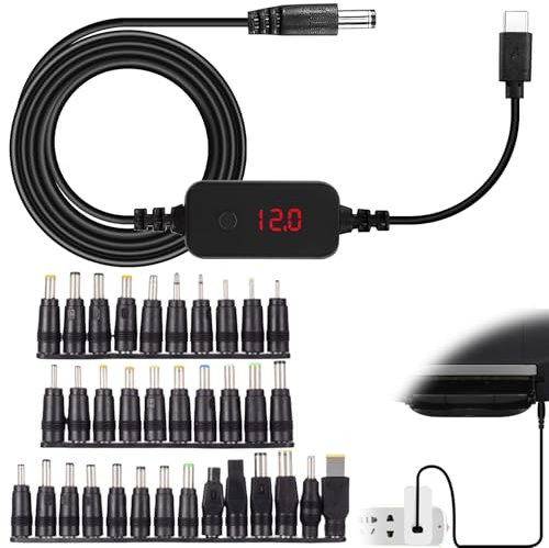 PD zu DC Adapter Kabel, 5 V/9 V/12 V/15 V/20 V, Router USB Boost Konverter Mit Digital Display, Typec-Stecker auf DC5521-Stecker, Stromkabel Mit 34 Konverterköpfen