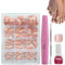 DMQ Press on Nails for Toe, 240Pcs Square False Toenails, French Tip Nude Pink Color Fake Nail with Glue, Glossy Full Cover Glue on Nails for Girls Women Nail Art Manicure Decorations