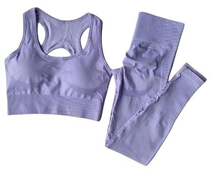 CLXLYU Completo Yoga Tuta da Donna Fitness Suit Set Yoga Abbigliamento Sportivo Abbigliamento Sportivo Abiti Sportivi Senza Cuciture-Viola-S