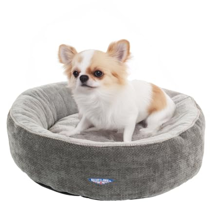 Wallace & Jones | Hundebett Balmoral - rundes Haustierbett, Kratzfest, kuschelig- Grau | S | 51 x 51 x 15 cm