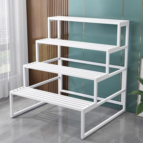 KADEUX Außen Pflanzenständer Leiterregal, Garten Pflanzentreppe Ablageregal, Metall Blumenregal Mehrzweckregal, Innen Pflanzenleiter, Platzsparer(White,120cm)