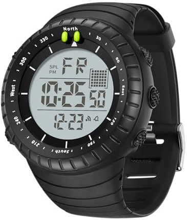 Digitale Herren-Sportuhr, wasserdicht, taktische Armbanduhr mit LED-Hintergrundbeleuchtung/Alarm/Datum, Militäruhr für Herren, schwarz / weiß, Armband
