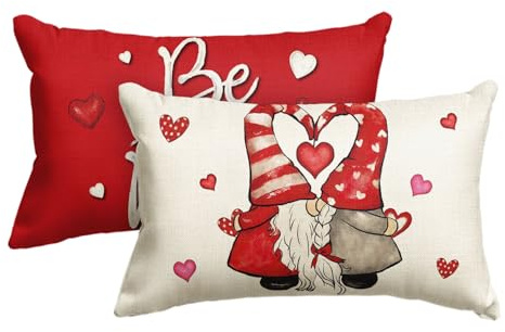 Artoid Mode GNOME Love Be Mine Valentinstag Kissenbezüge 2er Set, 30x50 cm Frühling Saisonnal Zierkissenbezug Couch Wohnzimmer Deko