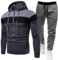 Men 2 Piece Linen Set Contrast String Fleece Tracksuit Hoodie Top Bottoms Joggers Gym Set Draw Code Tracksuit Sweat Outfit Sets Fleece Tracksuit Bottoms (JSX1-Grey, XL)