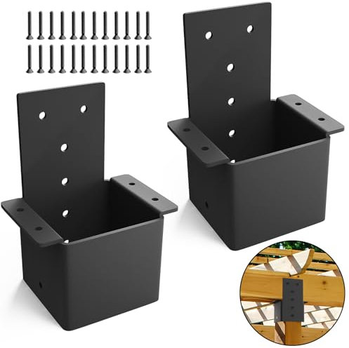Fentiff Pergola Brackets 2 Pack - Rafter Post Bracket Wall Mount Bracket Kit for 4 x 4 Wood Post Pergola Connectors for Deck Railing, Patio, Pergola, Gazebo, Log Cabin, Carport