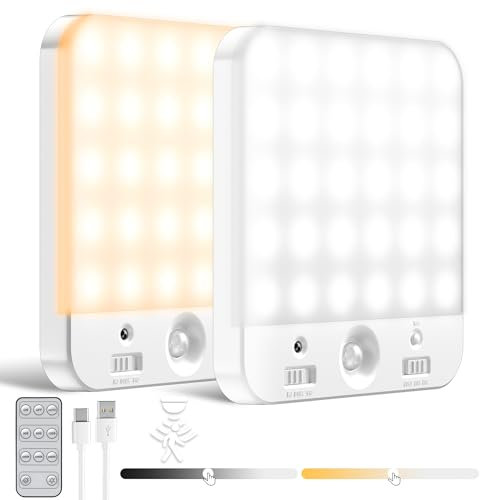 daphomeu Wiederaufladbar Lampe mit Bewegungsmelder 2 Stück, Kabellos LED Deckenlampe mit Fernbedienung, 4500 mAh Akku, Nachtlicht mit Bewegungsmelder für Küche, Flur, Keller, Treppe und Schrank