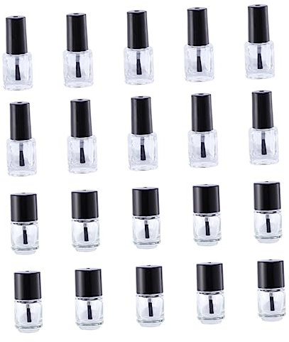 BELLIFFY 20pcs Empty Nail Polish Bottles 5ml Round and Square Mini Glass Bottles Brush Applicator Refillable Nail Liquid Containers for Travel and Art