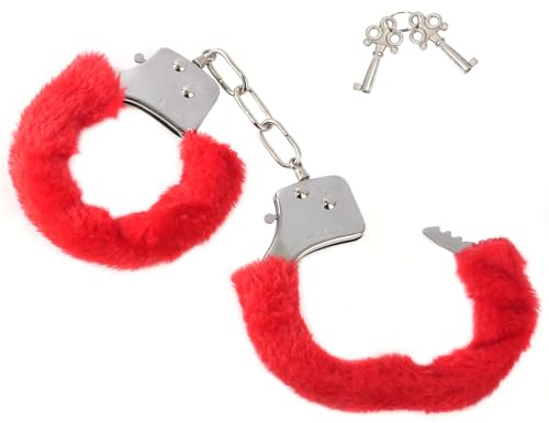 Metal Handcuffs with Keys for Cosplay Police, silver Handcuffs Prop Dress Ball Party Cosplay for partner (red, L)