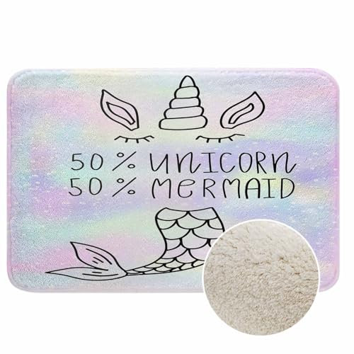 Lungtao 50 % Meerjungfrau 50 % Einhorn-Badteppiche für Badezimmer, strapazierfähiger Flanell-Badteppich, Abstandsmatten für Vorwaschküche und Küche, waschbar, 50 x 81 cm Matte