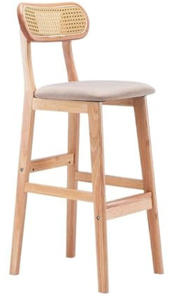 Barhocker aus Massivholz, Rattan, Barstuhl für Zuhause, Café, Restaurant, Empfang, Hochstuhl mit Rückenlehne und Fußstütze, moderne und stilvolle Barhocker