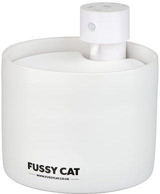 Fussy Cat Fontaine à eau en céramique, capacité de 2 L, activée par le mouvement, sans fil avec batterie rechargeable intégrée, design anti-déversement
