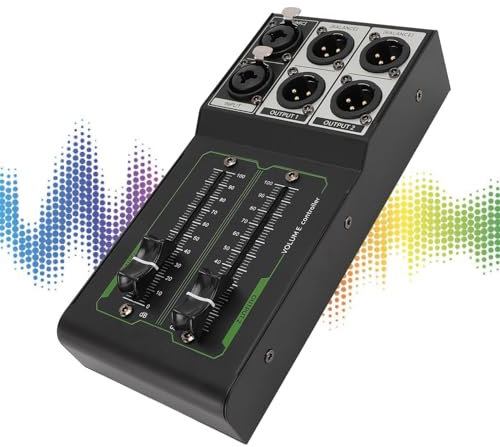 Controlador de Volumen Pasivo, 1 Entrada 2 Salidas Todo Metal Sin Pérdidas Controlador de Volumen Estéreo Preciso Plug and Play para Estudio y de Sonido doméstico(Negro)