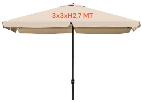 Avilia - Ombrellone da Giardino 3x3 Inclinabile con Meccanismo a Carrucola, Struttura in Acciaio, Telo Poliestere Anti-UV, Facile da Aprire e Regolare, Ideale per Giardino, Terrazzo e Piscina Ekrù