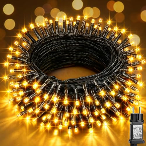 JTSIOV Lichterkette Außen 10M, 100 LED Lichterkette Innen mit Stecker, Wasserdicht & Erweiterbari, 8 Mode Lichterkette Weihnachtsbaum Warmweiß für Innen Außen Deko/Garten/Hochzeit/Weihnachten Party