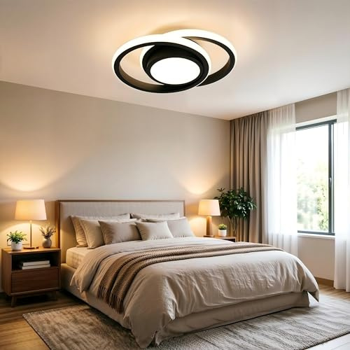 BTLINK LED Deckenleuchte 30cm Schwarz Deckenlampe 2-Ringe Design | 24W 4000k Neutralweiß Energieeffizient Lamp für Balkon Flur Küche Schlafzimmer