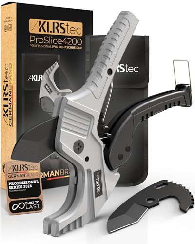 KLRStec Set tagliatubi professionale per tubi in PVC ProSlice 4200 (42 mm / 1-5/8) Tagliatubi a Cricchetto – Include Lama di Ricambio e Custodia in Nylon con Clip