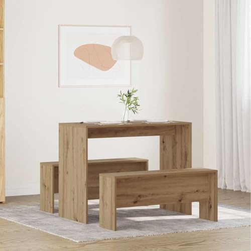 INLIFE 3-TLG. Esstisch und Bank Set Artisan-Eiche Holzwerkstoff,Möbel,Möbelgarnituren,Essgruppen,Braun,27.35 KG,855539