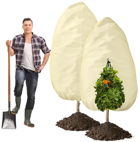 Mittimiya 2 Stück Winterschutz Pflanzen AußEn, 120 X 180 cm 70g/m² Winterschutz für KüBelpflanzen mit ReißVerschluss und Kordelzug, Wiederverwendbar Pflanzenschutzhaube für Olivenbaum Palmen(Beige)