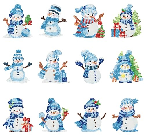 ZaoGoin 12 Stück Schneemann Diamond Painting Schlüsselanhänger Kit,Diamond painting kinder,DIY Doppelseitige Diamond Painting Weihnachten Deko