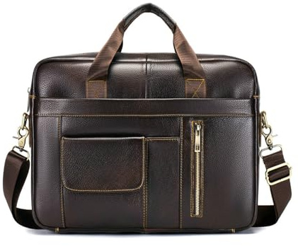 FANDARE Retro Laptoptasche 14 Zoll Herren Aktentasche Umhängetasche Geschenk für Männer Handtasche Echtes Leder Business Leder Bürotasche Wasserdicht Schultertasche Messenger Bag Aktenkoffer